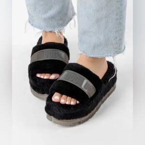 UGG FLUFFITA CLEAR FLUFF SLIDE PLATFORM SANDALS -BLACK -WOMEN’S US 10 -NEW